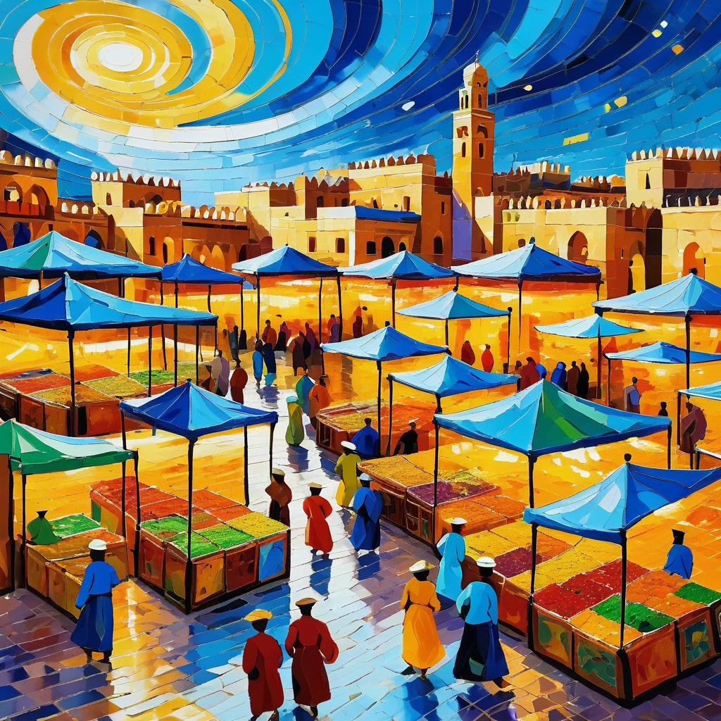 Vibrant Moroccan Market in Van Gogh Style