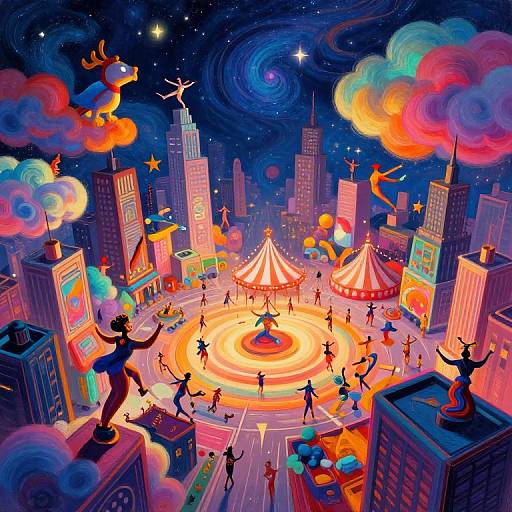 Celestial Circus in Urban Dreamscape
