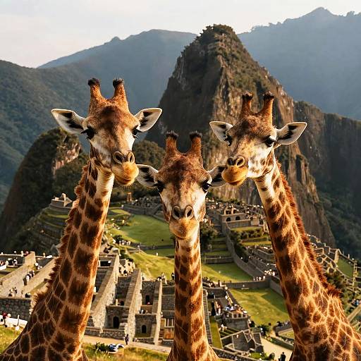 Giraffe Selfie at Machu Picchu Sunset