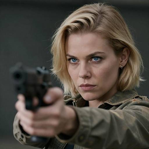 Intense Blonde Woman with Gun Portrait