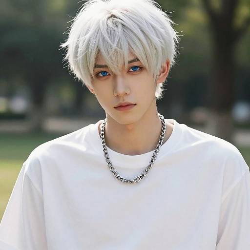 Realistic White-Haired Man in Park