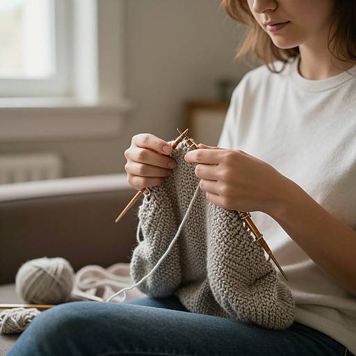 Serene Woman Knitting in Soft Light