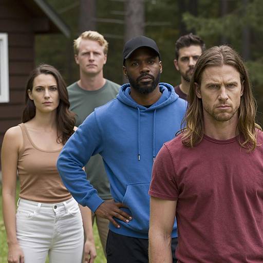 Five People in a Forest Setting