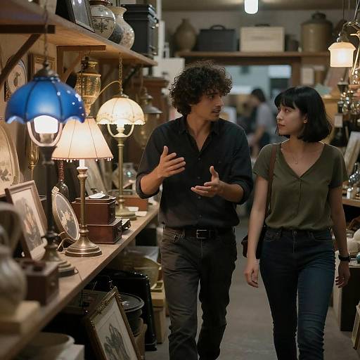 Animated Couple in Dim Antique Shop