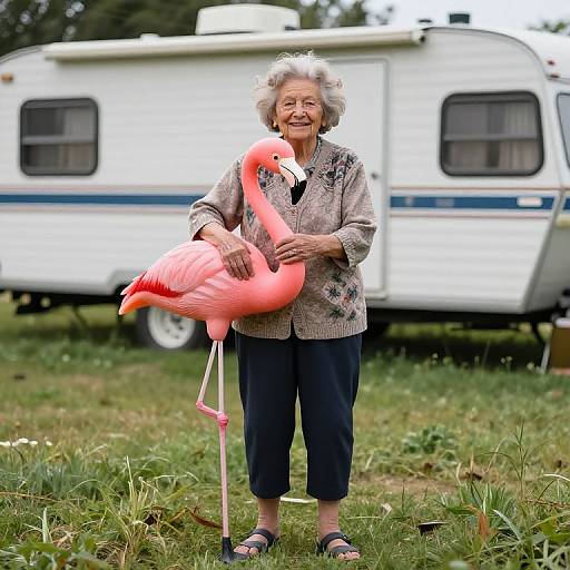 Photorealistic Grandma with Flamingo