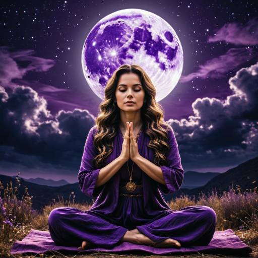 Meditating Woman Under Purple Full Moon