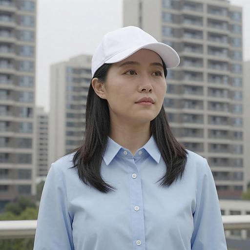 Urban Portrait of Asian Woman in Blue