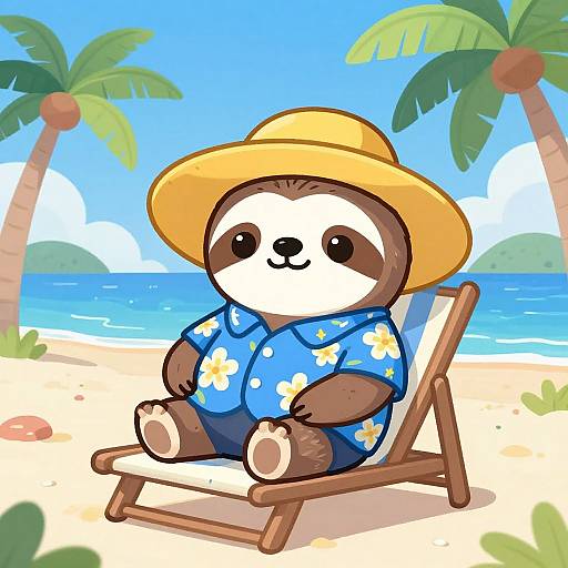 Cute Sloth Relaxing on Tropical Beach