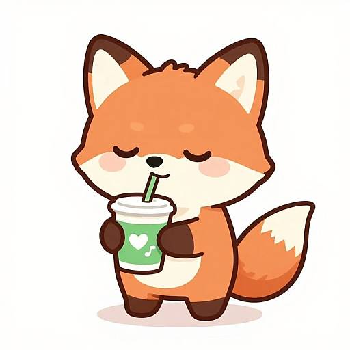 Cute Fox with Coffee Cup Sticker