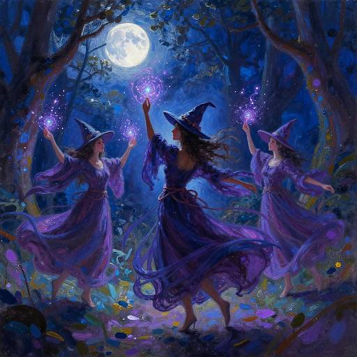 Mystical Witches Dancing Under Moonlight