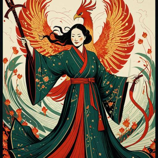Joyful Phoenix in Flowing Robe with Scythe
