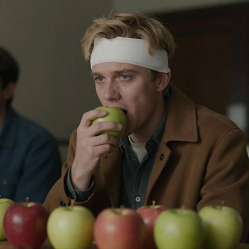 Intense Portrait of Man with Apples