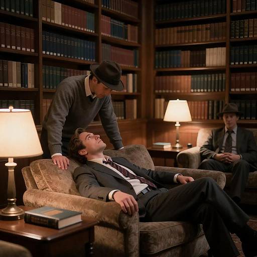 Dimly Lit Library Mystery Scene