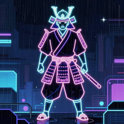 Neon Samurai in Futuristic Ukiyo-e
