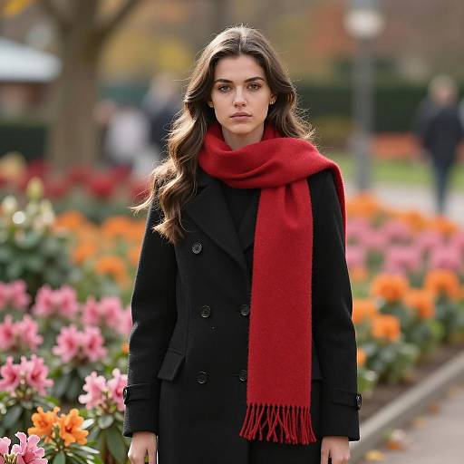 Elegant Winter Fashion in Vibrant Garden