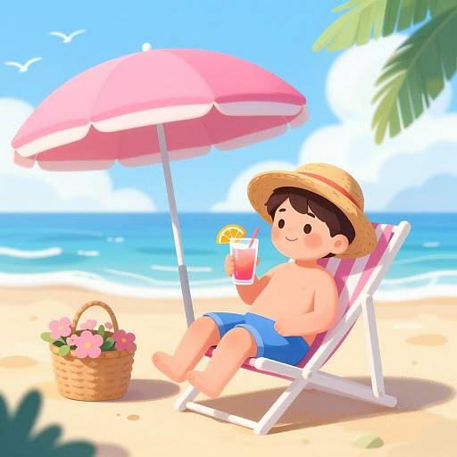 Boy Relaxing Beachside Illustration