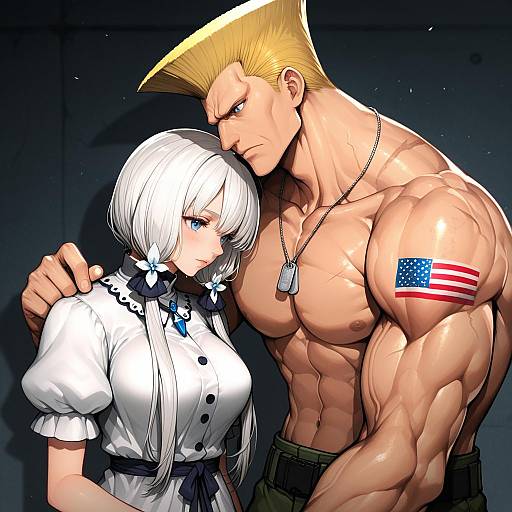 Illustration of Guile, street fighter in the style of Hitoto