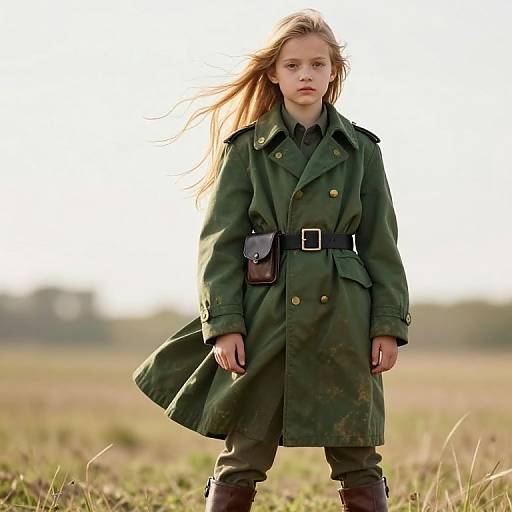 Young Girl in Vintage Military Coat