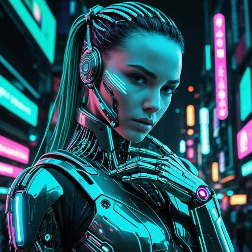 Cybernetic Android in Neon Cyberpunk City