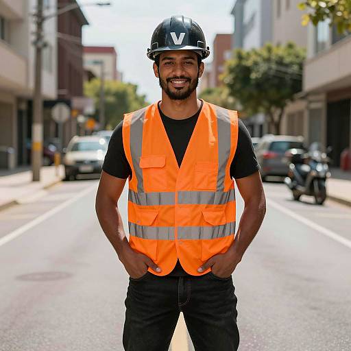 Smiling Male Construction Worker in Safety Vest
