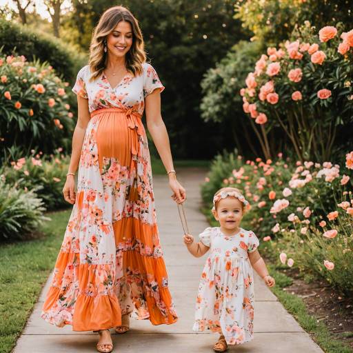 Mother and Toddler in Matching Floral Dresses