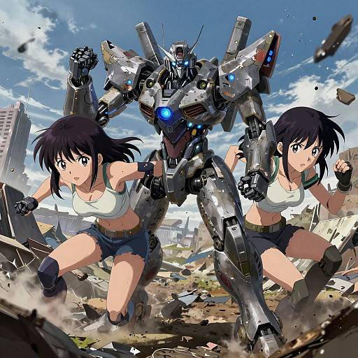 Anime Robot Girls Post-Apocalyptic Battle