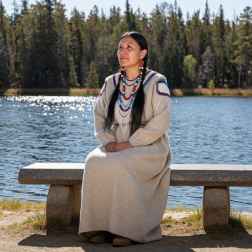 Serene Indigenous Woman by Boreal Lake