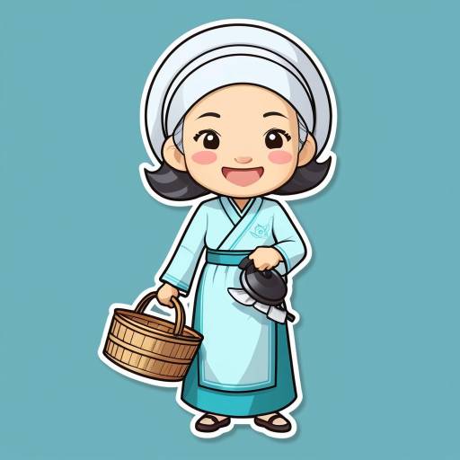 Cheerful Chibi Vietnamese Grandmother Character
