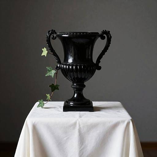 Onyx Urn with Ivy on White Drape