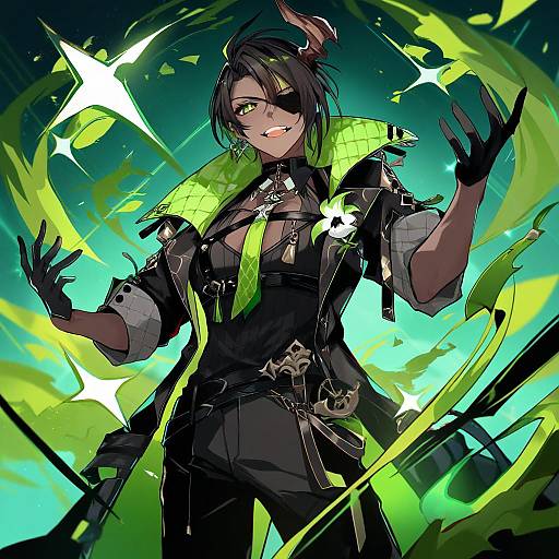 Illustration of Aragami oga, holostars in the style of Pokimari