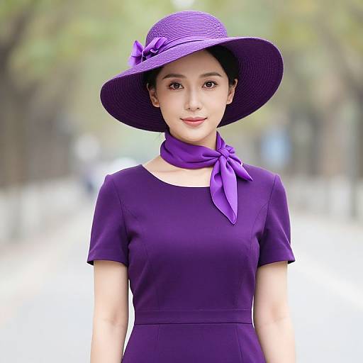 Woman in Coordinated Purple Outfit
