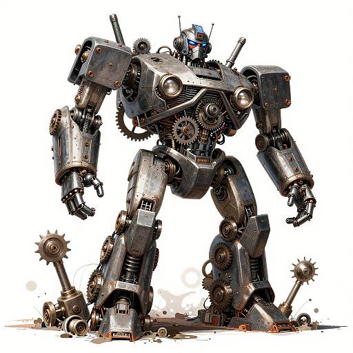 Monochrome Industrial Robot Sculpture