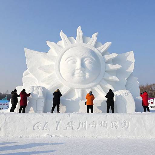 Massive Sun Face Snow Sculpture