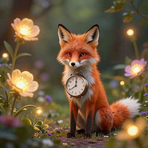 Whimsical Fox Clock in Magical Garden