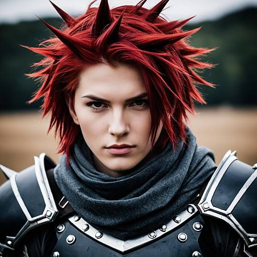 Red-Haired Male Cosplayer in Armor with Spiked Hair