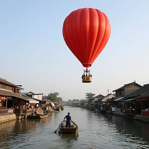 Boat Ride Under Red Hot Air Balloons