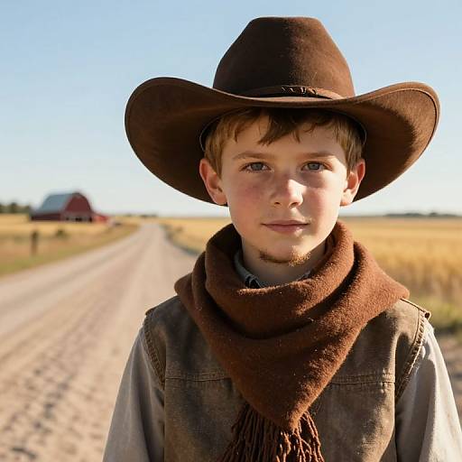 Young Boy in Nostalgic Western Countryside