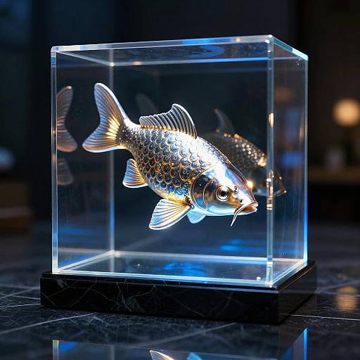 Glowing Silver Koi Fish Sculpture