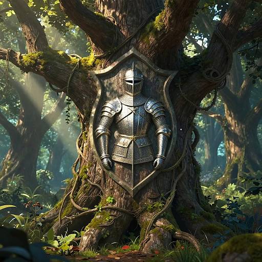 Ancient Knight Emblem in Mystical Forest