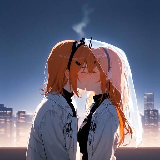Romantic Kiss Under City Night Sky