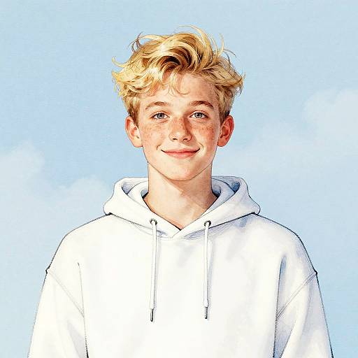 Soft Watercolor Portrait of Teen Boy
