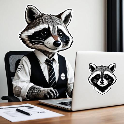 Cartoon Raccoon Character at Office Desk