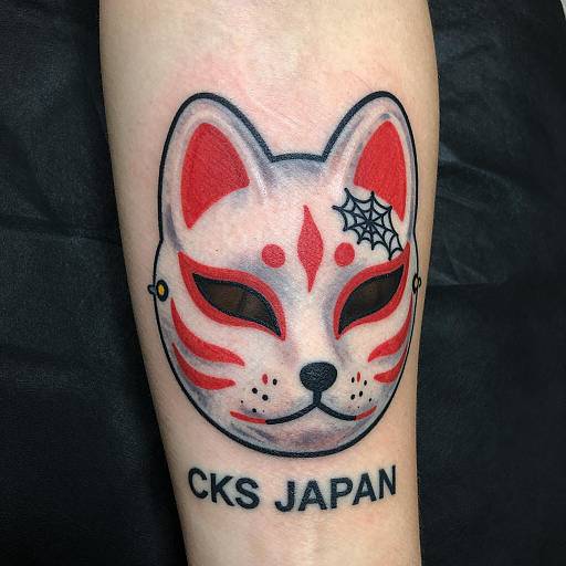 Fox Mask Tattoo with Japanese Text