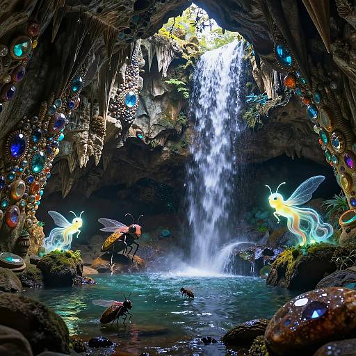Mystical Gemstone Cavern with Spirits