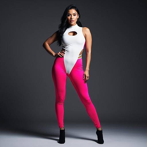 Athletic Woman in Neon Pink Catsuit