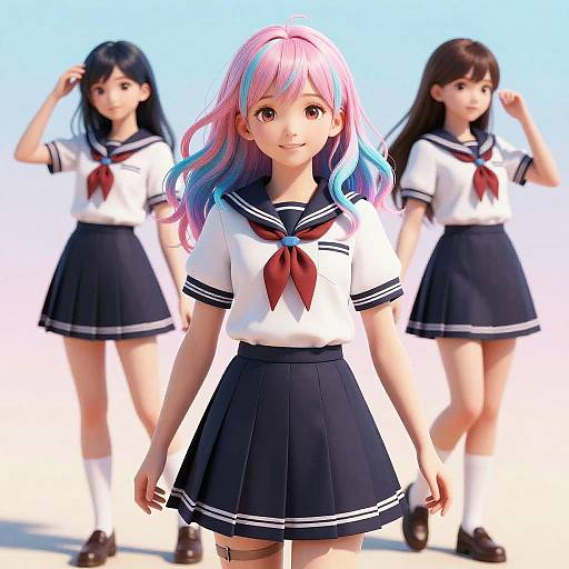 Anime School Girls with Pastel Hair