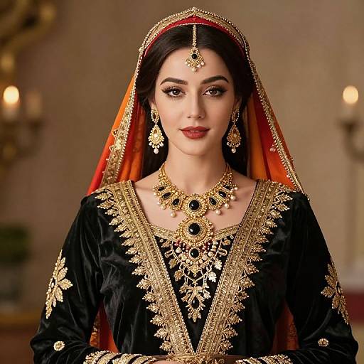 Elegant Woman in Ornate Dress