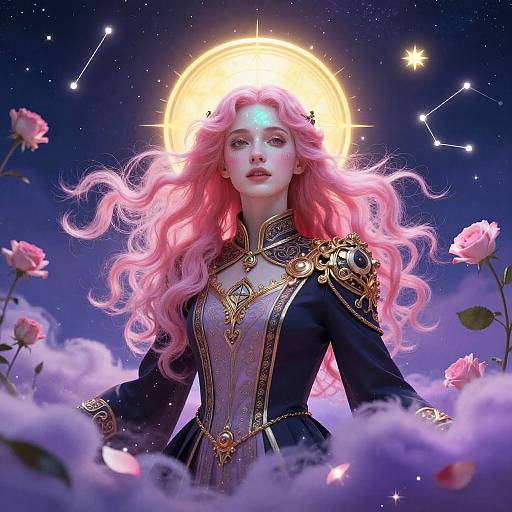 Surreal Portrait of Celestial Spirit with Pink Hair