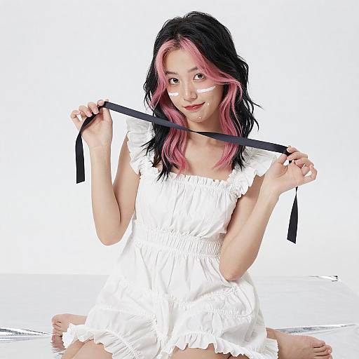 Playful Portrait of Woman with Ribbon