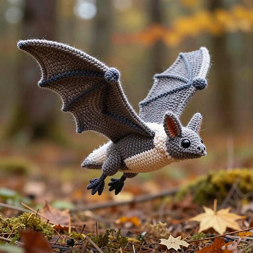 Lifelike Crochet Bat in Flight